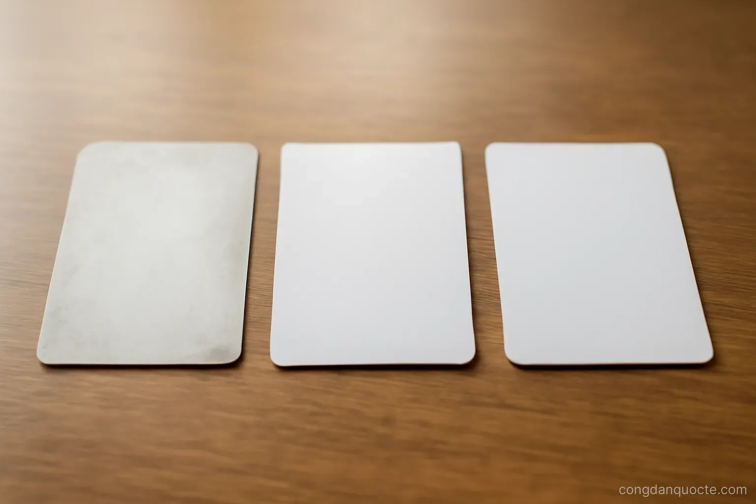 three insurance cards laid side by side on a table, one noticeably more worn than the others