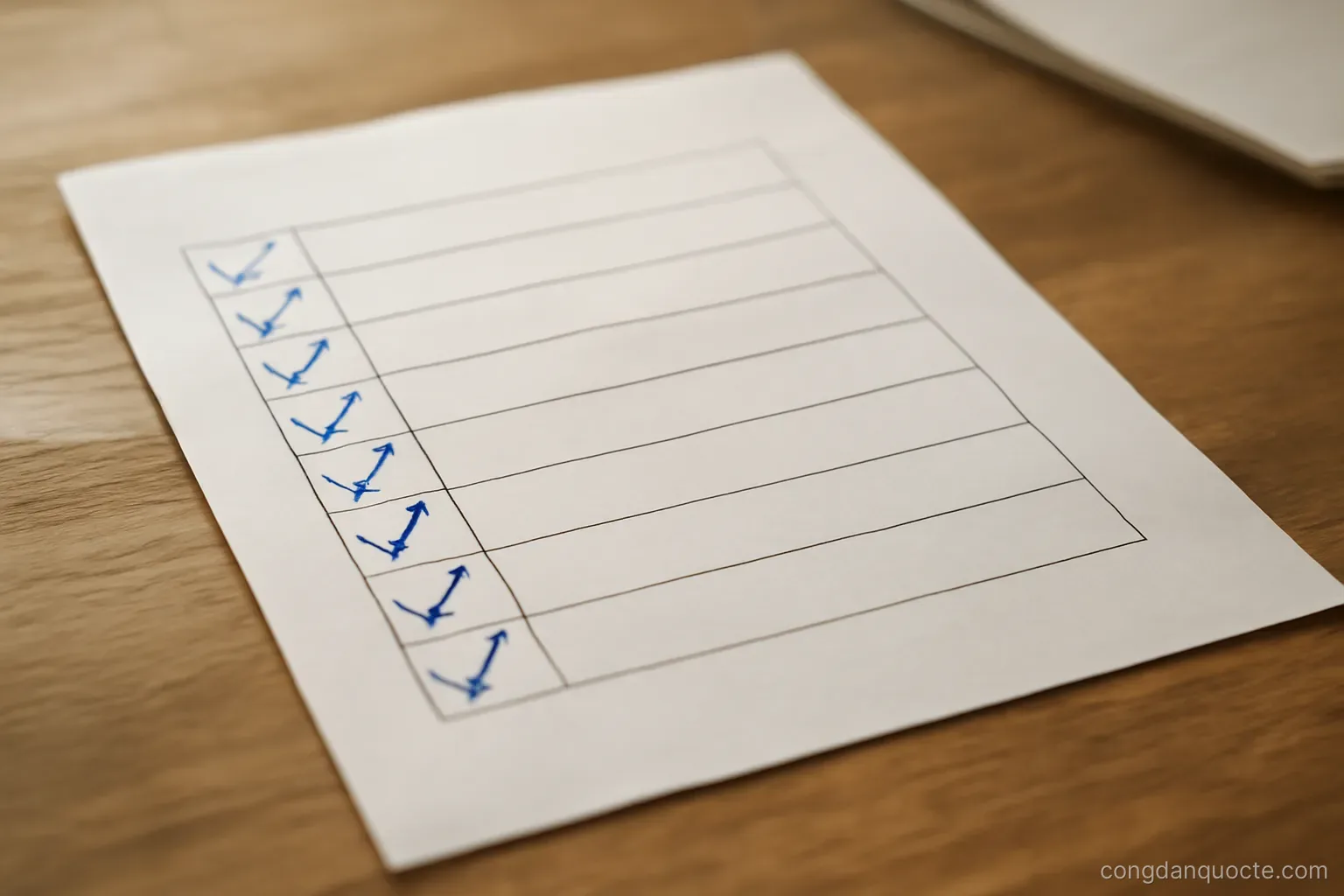 a handwritten table with several rows of income categories and two columns of ticks