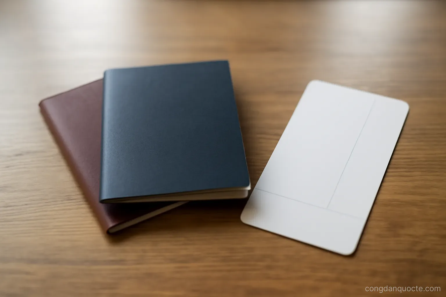 two passports of different colours lying on a table beside a boarding pass