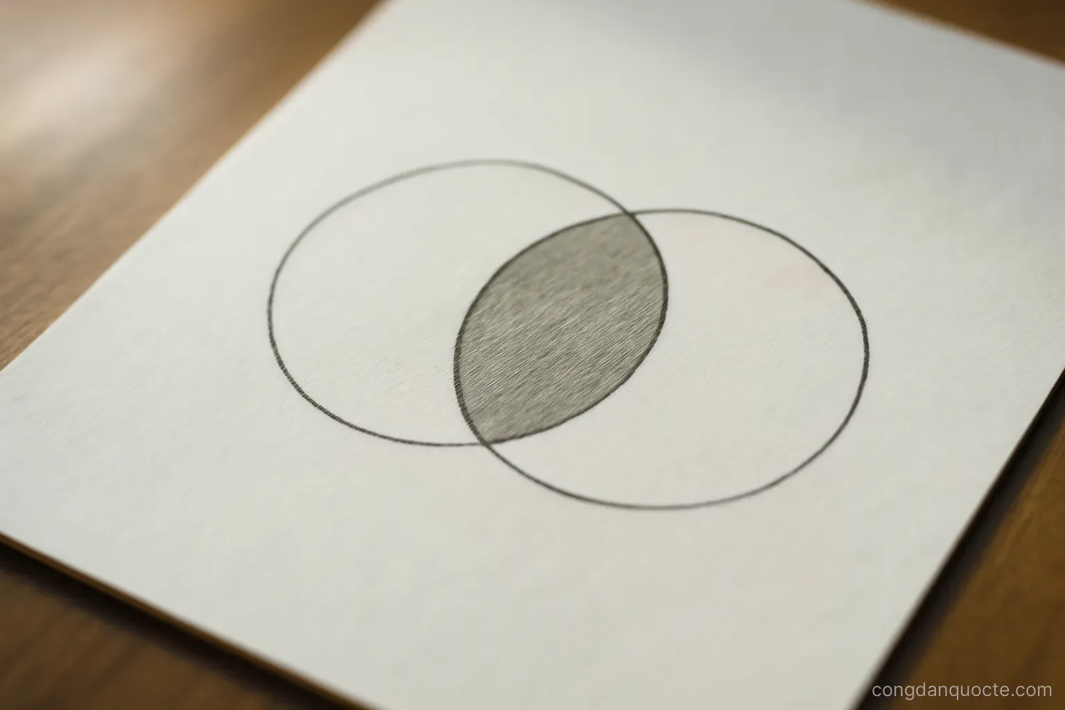 two overlapping circles drawn on paper with the intersection shaded in pencil